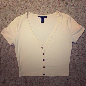 Off white crop V neck top